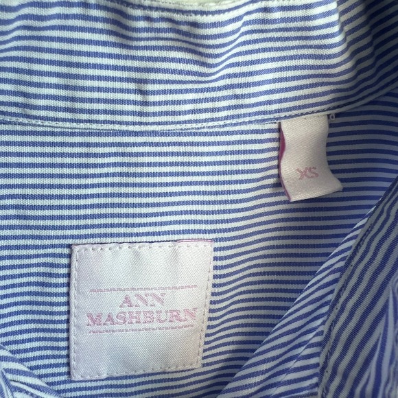 Ann Mashburn Blue Stripe Button Up Popover Henley Dress‎ Shirt - Picture 2 of 4